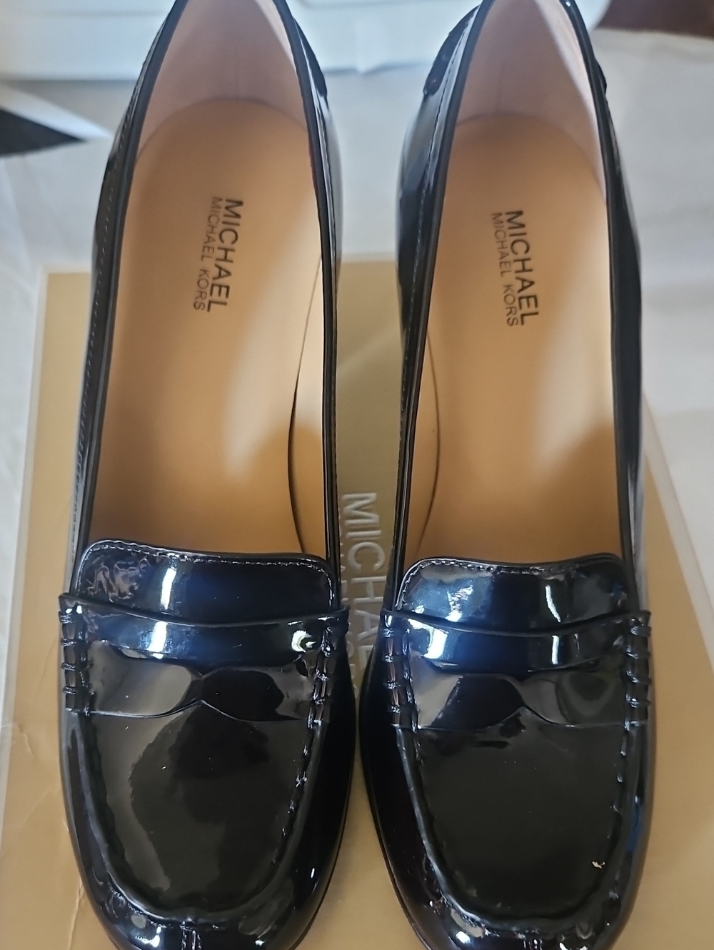 Michael Kors Black Patent Leather Heeled Loafers